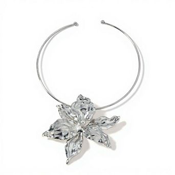 Women's Sculpted Flower Pendant Necklace with Smooth Metal Finish Statement Jewelry