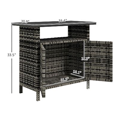 Storage Organizer Cabinet for Deck, Patio, or Pool Area with Wicker Doors