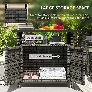 Storage Organizer Cabinet for Deck, Patio, or Pool Area with Wicker Doors