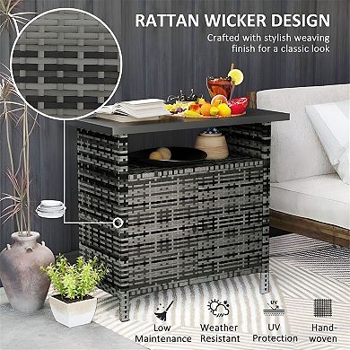 Storage Organizer Cabinet for Deck, Patio, or Pool Area with Wicker Doors