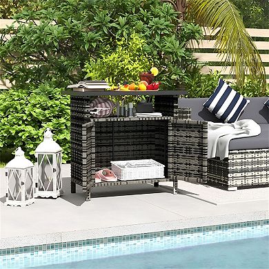 Storage Organizer Cabinet for Deck, Patio, or Pool Area with Wicker Doors