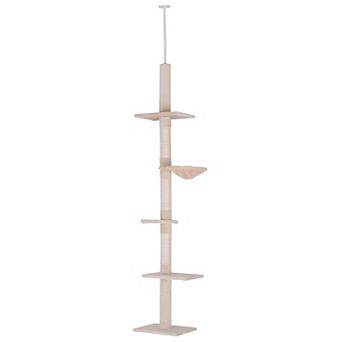 Multi-Level Cat Tree with Soft Plush Platforms, Adjustable Floor-to-Ceiling Design