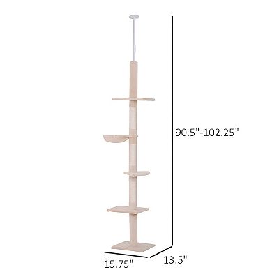 Multi-Level Cat Tree with Soft Plush Platforms, Adjustable Floor-to-Ceiling Design