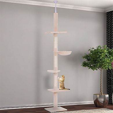 Multi-Level Cat Tree with Soft Plush Platforms, Adjustable Floor-to-Ceiling Design