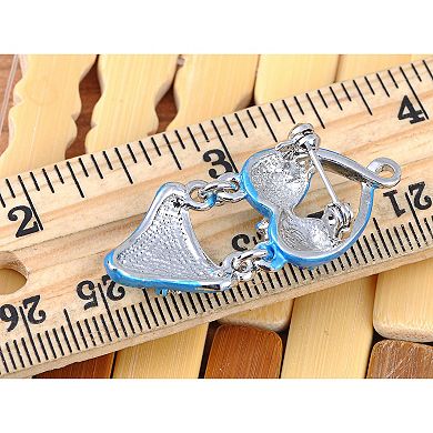 Silver Tone Clear Rhinestones Flower Blue Enamel Bitsy Bikini Brooch Pin