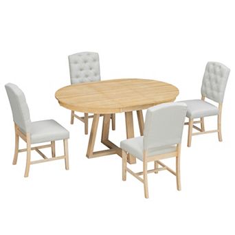 Pnronnc 5 pc Dining Set, Retro Kitchen Table Set with 16" Leaf and 4 Upholstered Chairs