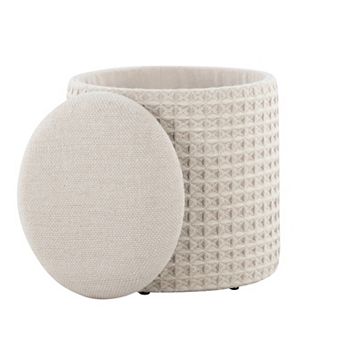 Loheer Round Wool Storage Ottoman with Textured Woven Design
