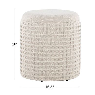 Loheer Round Wool Storage Ottoman with Textured Woven Design