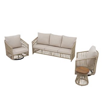 SUNSITT 4 pc Wicker Patio Furniture Set, Outdoor Patio Conversation Set w/ Swivel Chairs
