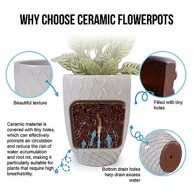 KWPZQEB Handmade Ceramic Planter Pot with Diamond Pattern & Drainage Holes
