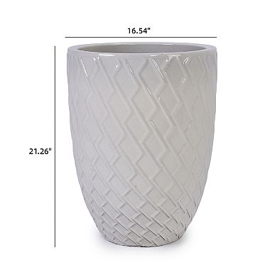 KWPZQEB Handmade Ceramic Planter Pot with Diamond Pattern & Drainage Holes