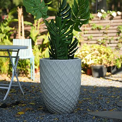 KWPZQEB Handmade Ceramic Planter Pot with Diamond Pattern & Drainage Holes