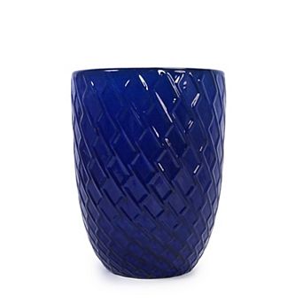 KWPZQEB Handmade Ceramic Planter Pot with Diamond Pattern & Drainage Holes
