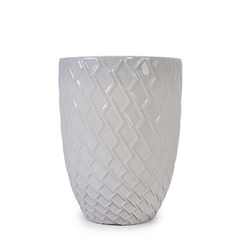 KWPZQEB Handmade Ceramic Planter Pot with Diamond Pattern & Drainage Holes