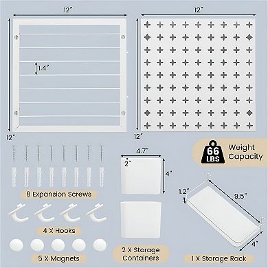 2 Panel Wall Pegboard Organizer with Hooks, Magnets and Storage Bins