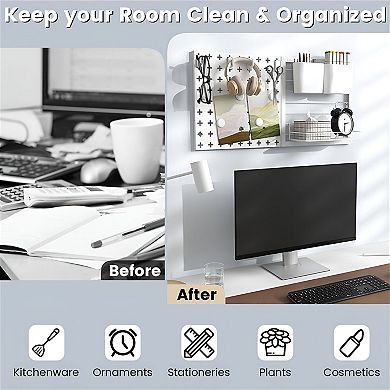 2 Panel Wall Pegboard Organizer with Hooks, Magnets and Storage Bins