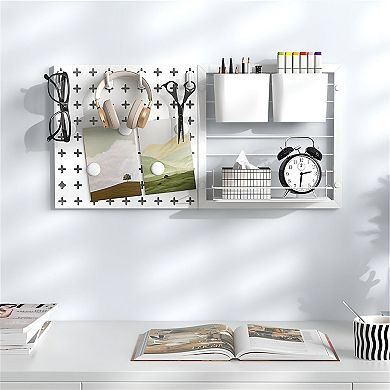 2 Panel Wall Pegboard Organizer with Hooks, Magnets and Storage Bins