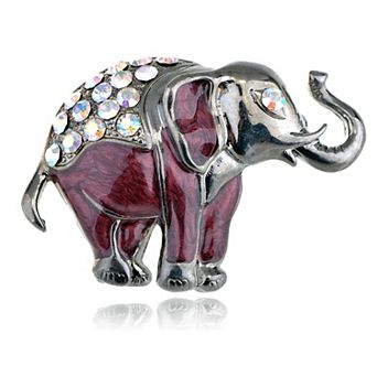 Nickel Tone Iridescent Rhinestones Pearlescent Maroon Elephant Brooch Pin
