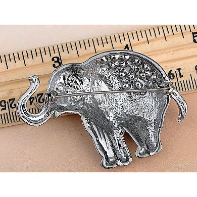 Nickel Tone Iridescent Rhinestones Pearlescent Maroon Elephant Brooch Pin