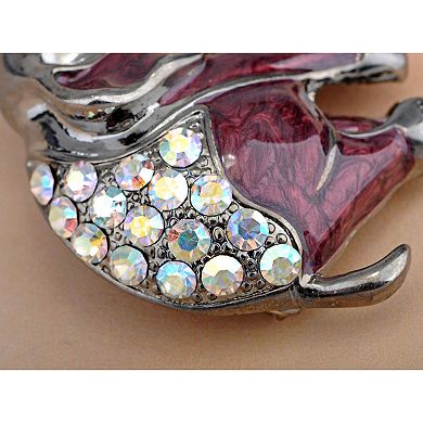 Nickel Tone Iridescent Rhinestones Pearlescent Maroon Elephant Brooch Pin
