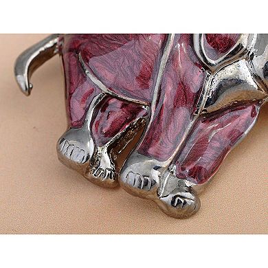 Nickel Tone Iridescent Rhinestones Pearlescent Maroon Elephant Brooch Pin