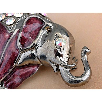 Nickel Tone Iridescent Rhinestones Pearlescent Maroon Elephant Brooch Pin