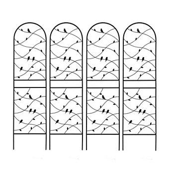 Loheer 4 Pack Metal Garden Trellis for Climbing Plants with Bird Decor, Rustproof Outdoor Support