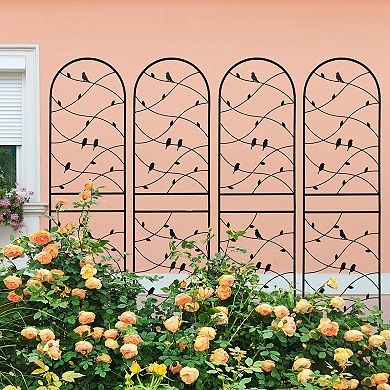 Loheer 4 Pack Metal Garden Trellis for Climbing Plants with Bird Decor, Rustproof Outdoor Support