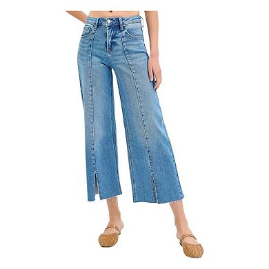 RISEN Tummy Control Mid Rise Crop Wide Front Slit Jeans