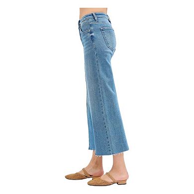RISEN Tummy Control Mid Rise Crop Wide Front Slit Jeans
