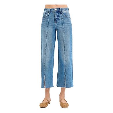 RISEN Tummy Control Mid Rise Crop Wide Front Slit Jeans