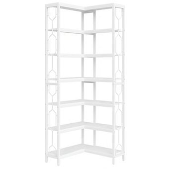 Industrial Corner Bookcase with 7 Open Shelves for Books, DVDs, Toys, and Decor
