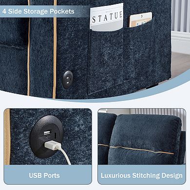 Pnronnc Chenille Convertible Sofa Bed, Pull-Out Sleeper Loveseat Sofa Bed with USB Ports