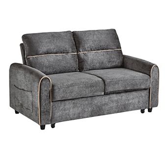 Pnronnc Chenille Convertible Sofa Bed, Pull-Out Sleeper Loveseat Sofa Bed with USB Ports