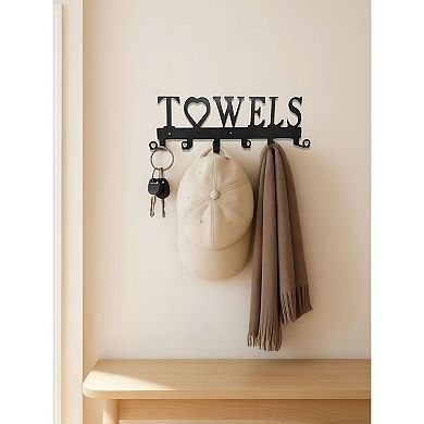 6-Hook Wall Towel Rack Metal Bathroom Laundry Room Hooks for Towels and Robes