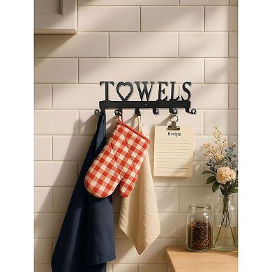 6-Hook Wall Towel Rack Metal Bathroom Laundry Room Hooks for Towels and Robes