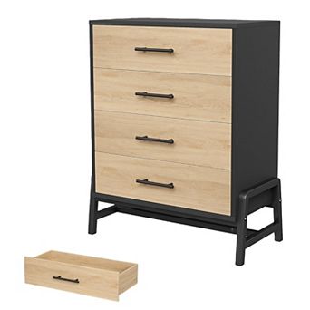 4 Drawer Dresser 38 in Tall Natural Oak Black Bedroom Living Room Entryway