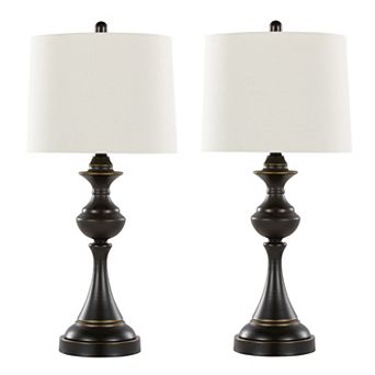 Loheer Contemporary Metal Table Lamp Set with Linen Shade