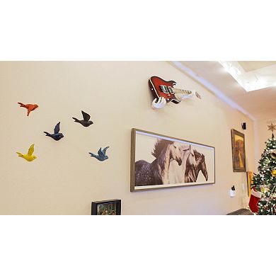 Set of 5 Colorful Cast Iron Distressed Finish Flying Bird Decorative Sculptures