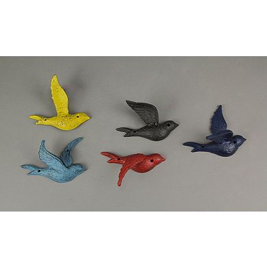 Set of 5 Colorful Cast Iron Distressed Finish Flying Bird Decorative Sculptures