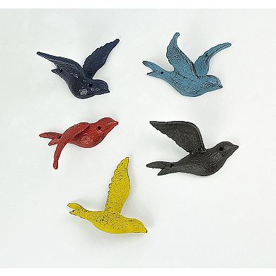 Set of 5 Colorful Cast Iron Distressed Finish Flying Bird Decorative Sculptures