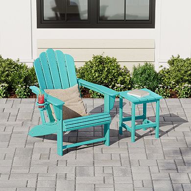 Outdoor Patio HDPE Adirondack Chair With Cup Holder and Table Set