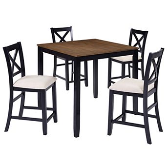 Pnronnc 5 pc Dining Set, Wooden Kitchen Table Set with 4 Upholstered X-Back Chairs