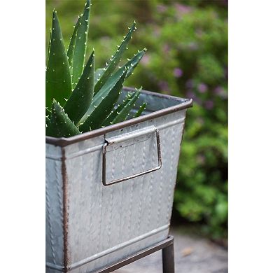 Silver Gray Set of 2 Rustic Metal Planters with Stands