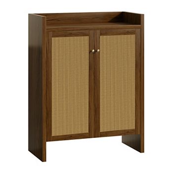 6 tier Rattan Shoe Cabinet, Wooden Shoe Organizer Rack with Adjustable Shelves for Entryway