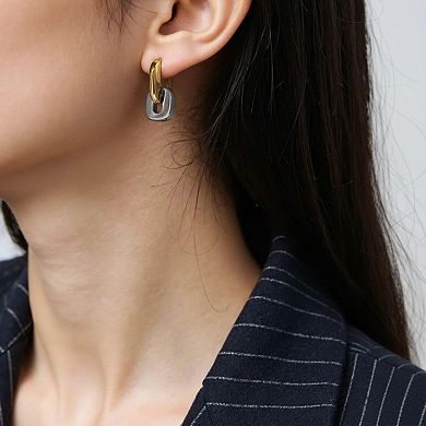 Women's Modern Polished Linked Hoop Earrings with Geometric Chain-Inspired Design