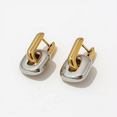 Women's Modern Polished Linked Hoop Earrings with Geometric Chain-Inspired Design