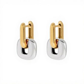 Women's Modern Polished Linked Hoop Earrings with Geometric Chain-Inspired Design