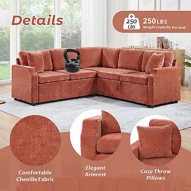 Pnronnc L Shaped Sectional Sofa Bed Upholstered Sleeper Couch with Storage and Chenille Upholstery
