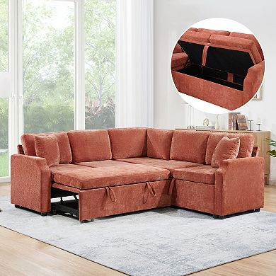 Pnronnc L Shaped Sectional Sofa Bed Upholstered Sleeper Couch with Storage and Chenille Upholstery